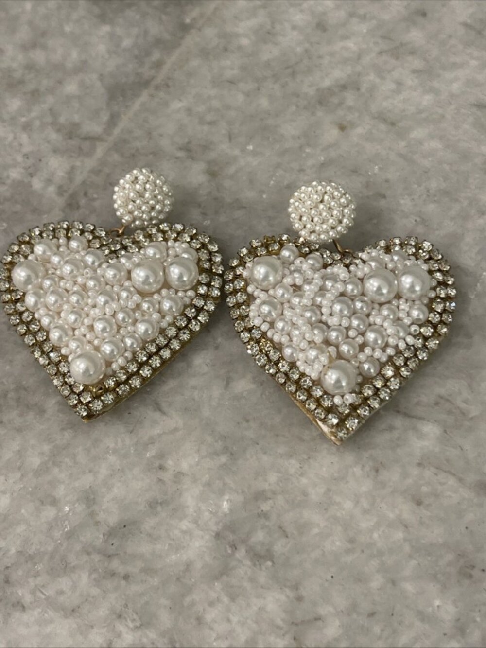 Handmade Pearl Drop Earrings Heart Shaped Studs Wedding Party Prom